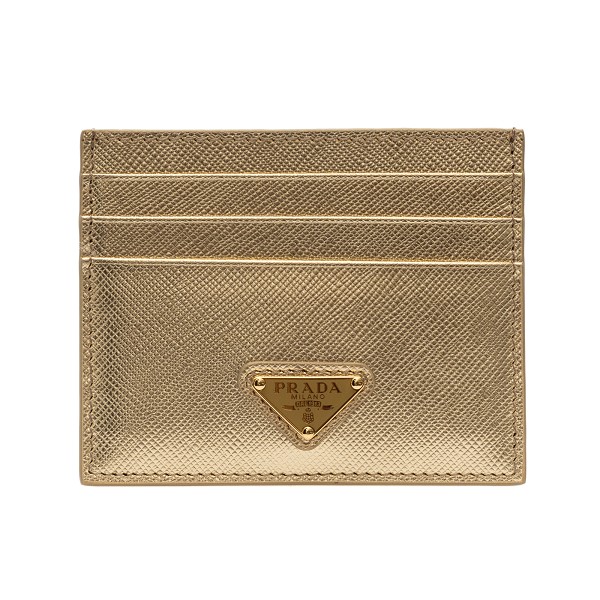 Gold card holder with logo Prada | Ratti Boutique
