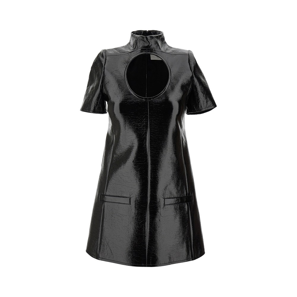 Short black vinyl-effect dress