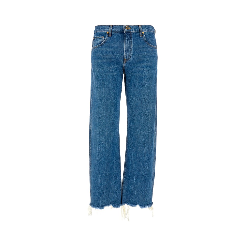 Frayed mid-rise straight-leg jeans