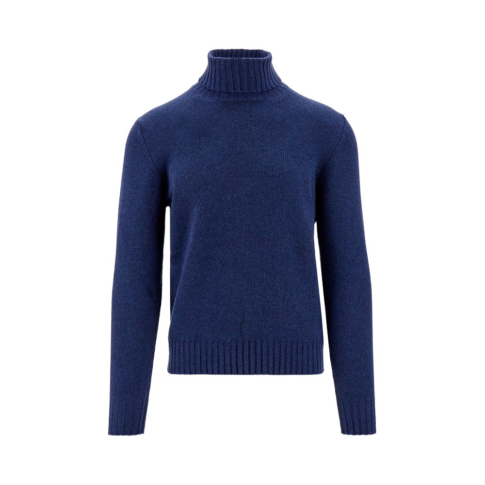 Blue jacquard pattern cashmere blend turtleneck, Made in Italy