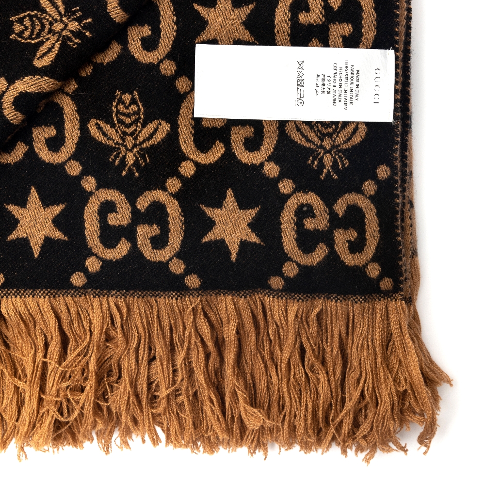 NWOB GUCCI GG MOTIF logo brown tan throw blanket Afghan designer ITALY wool