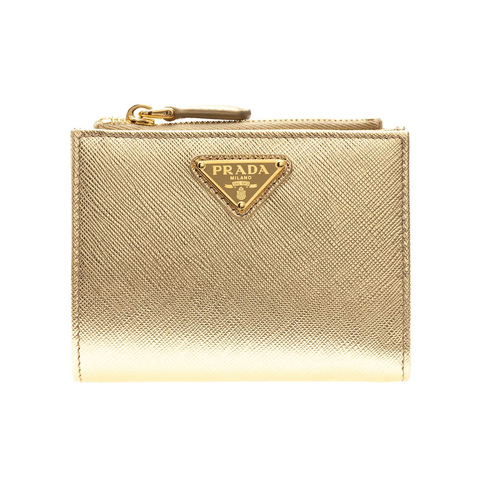 Golden Saffiano leather wallet Prada | Ratti Boutique