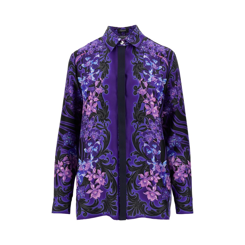 Orchid Barocco silk shirt Versace